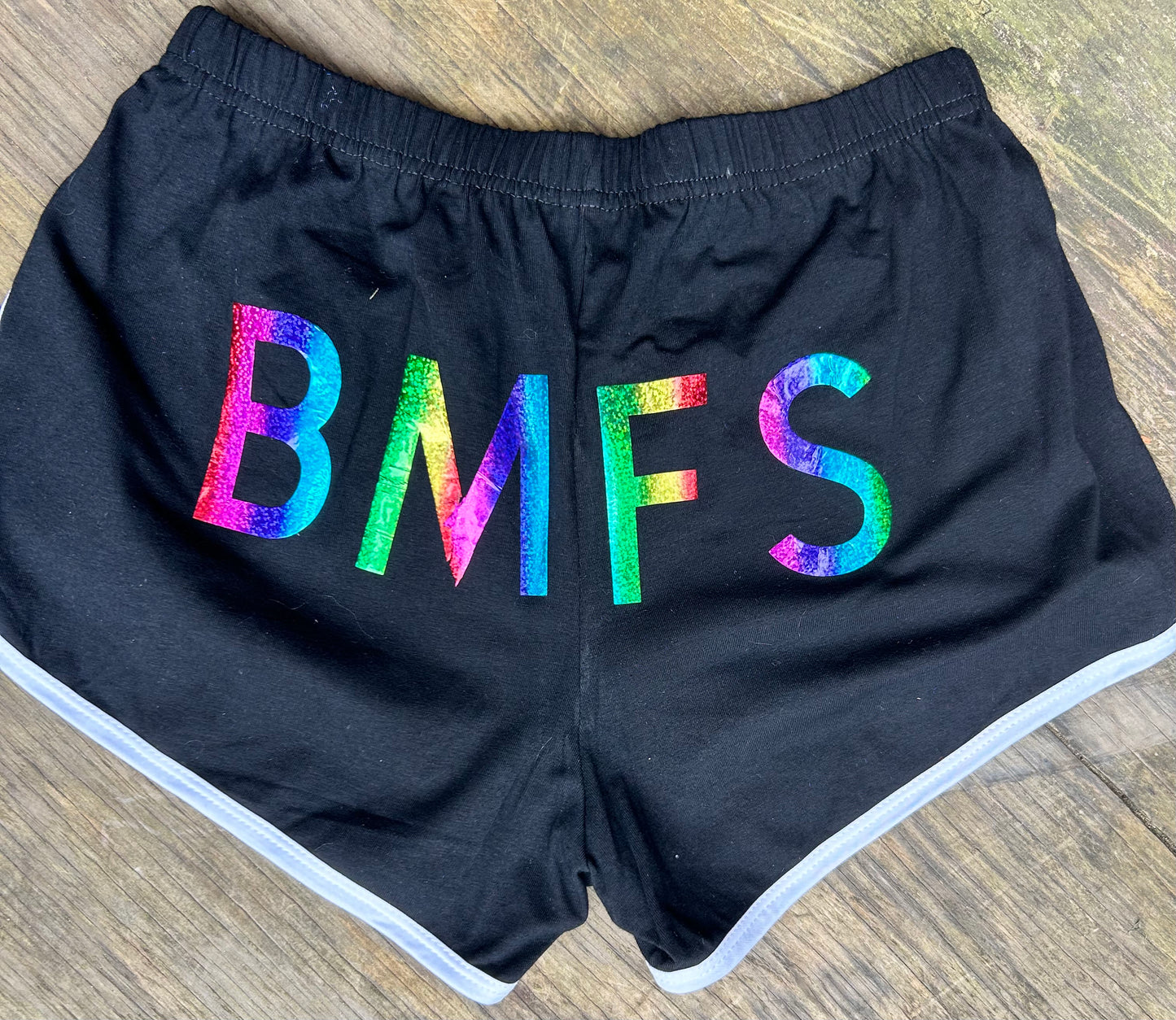 BMFS fuzzy rainbow gym shorts