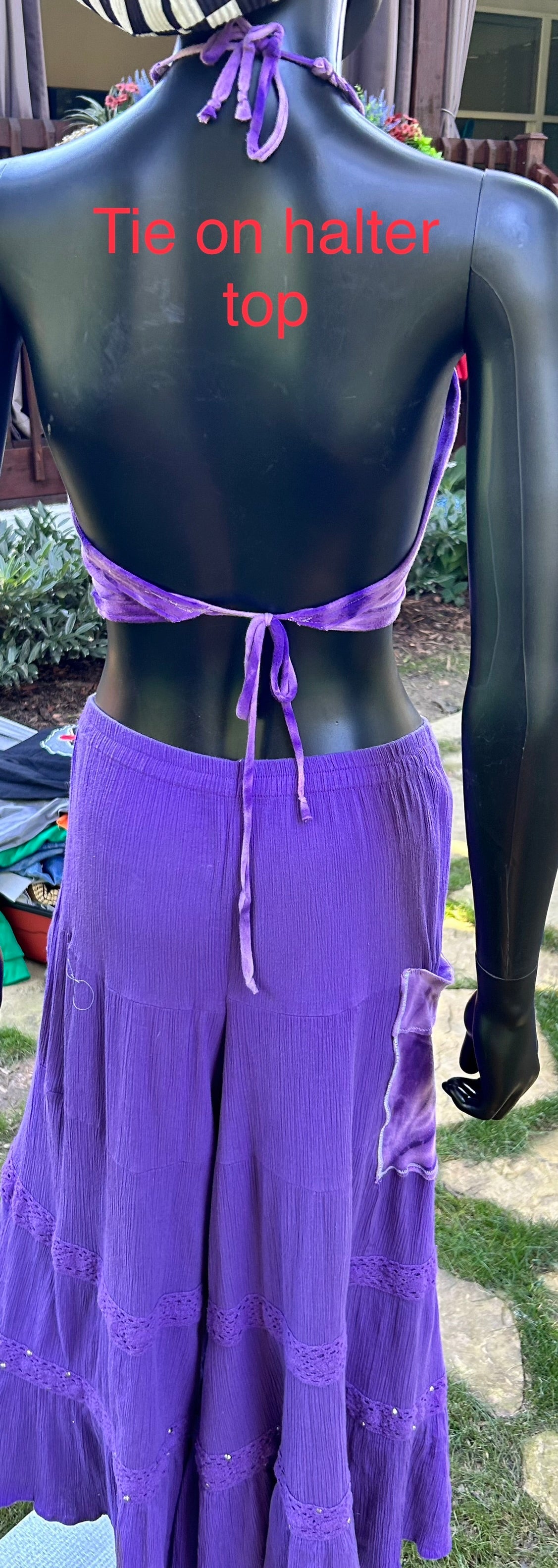 Purple bellbottom and halter two piece