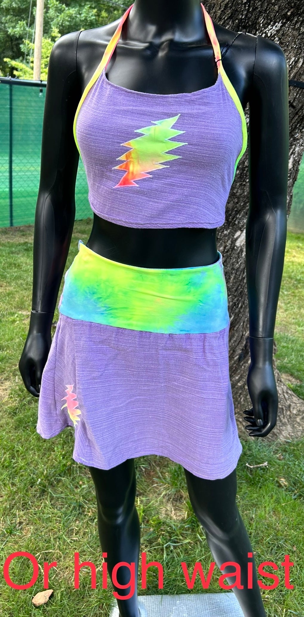 Handmade two piece mini skirt and tie on halter top