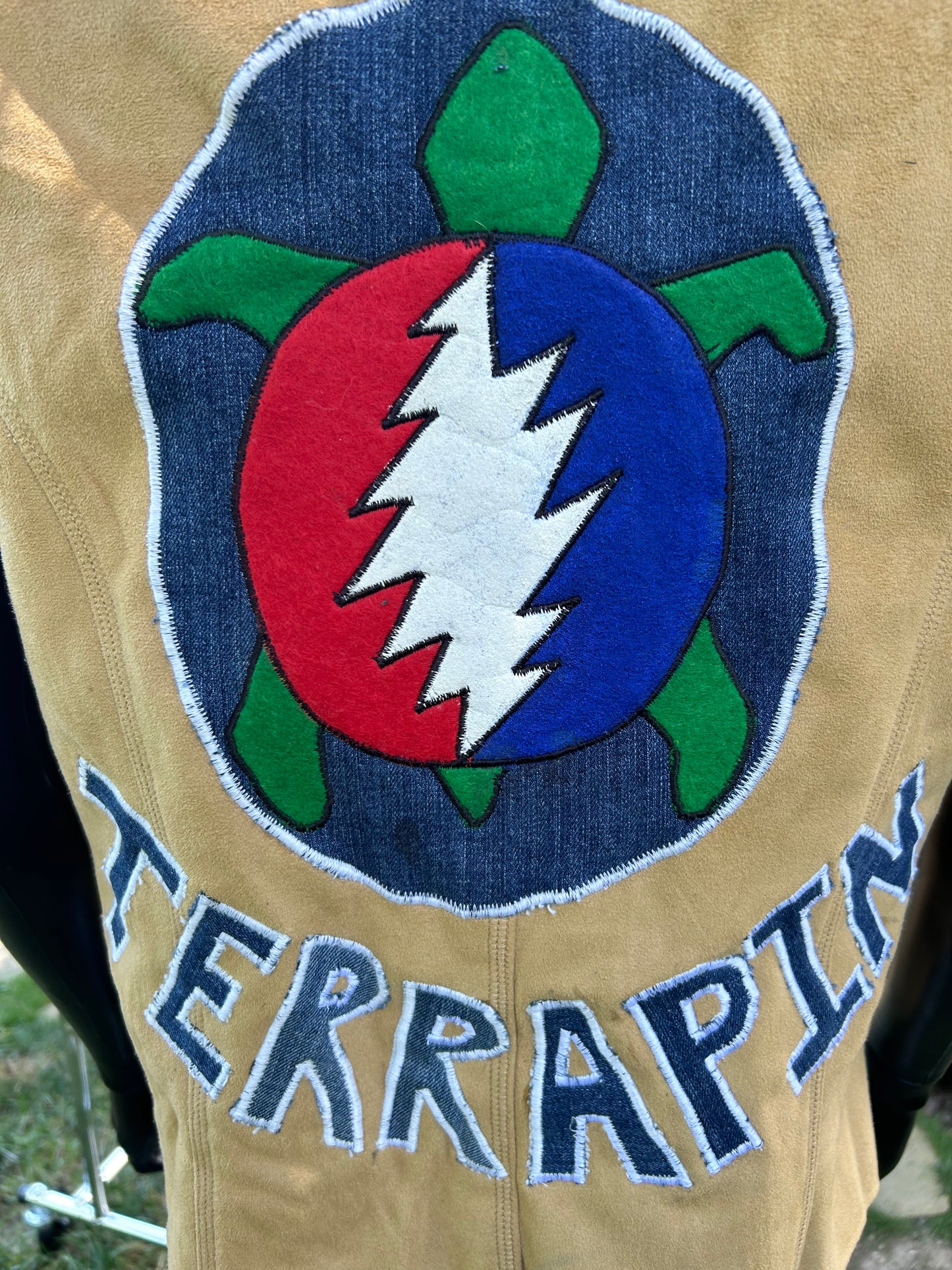 Uocycled terrapin faux suede vest