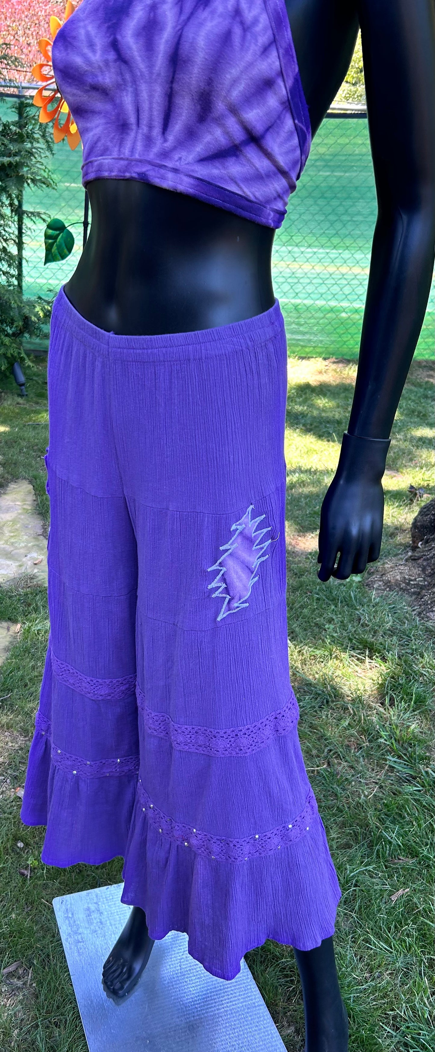 Purple bellbottom and halter two piece