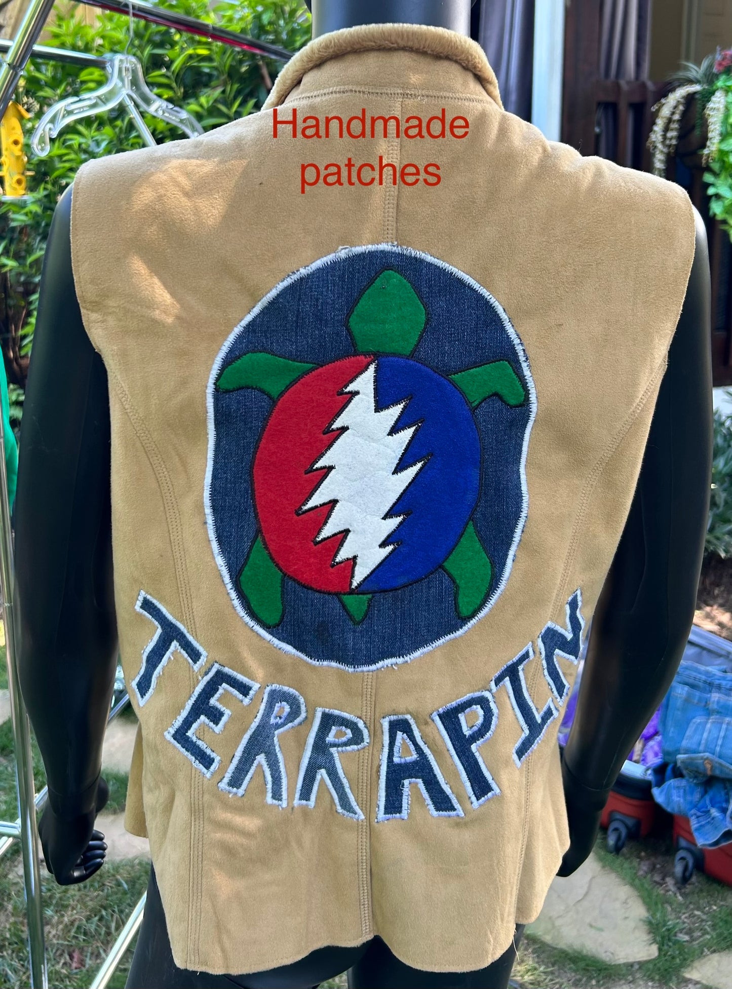 Uocycled terrapin faux suede vest