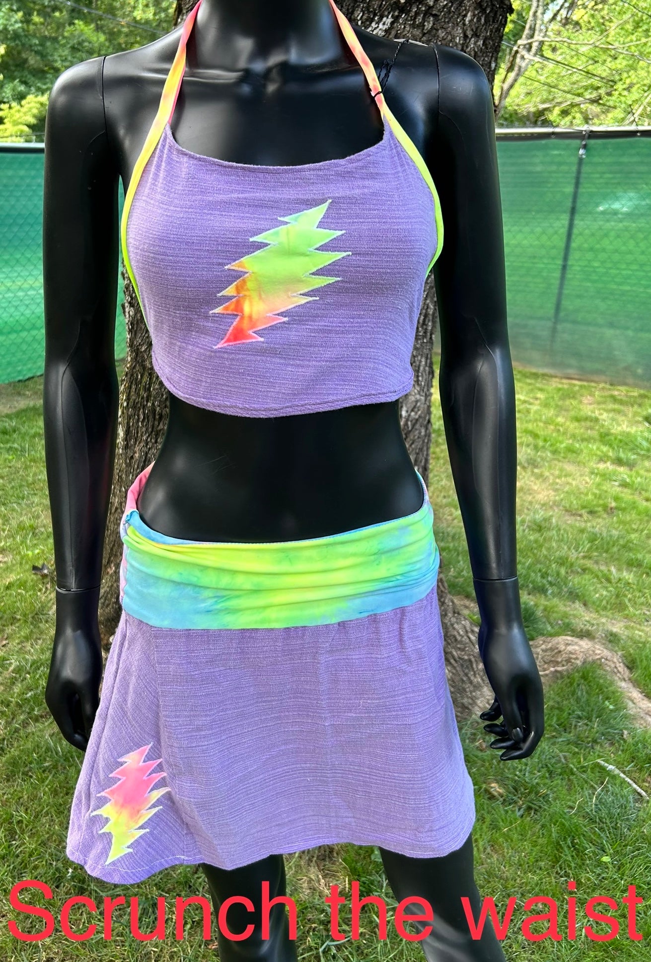 Handmade two piece mini skirt and tie on halter top