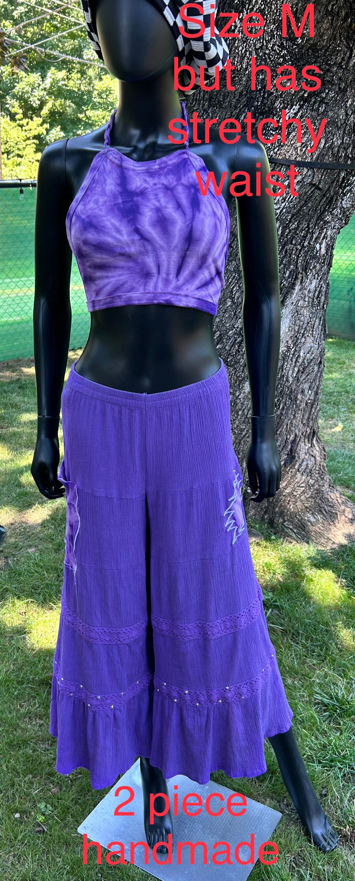 Purple bellbottom and halter two piece