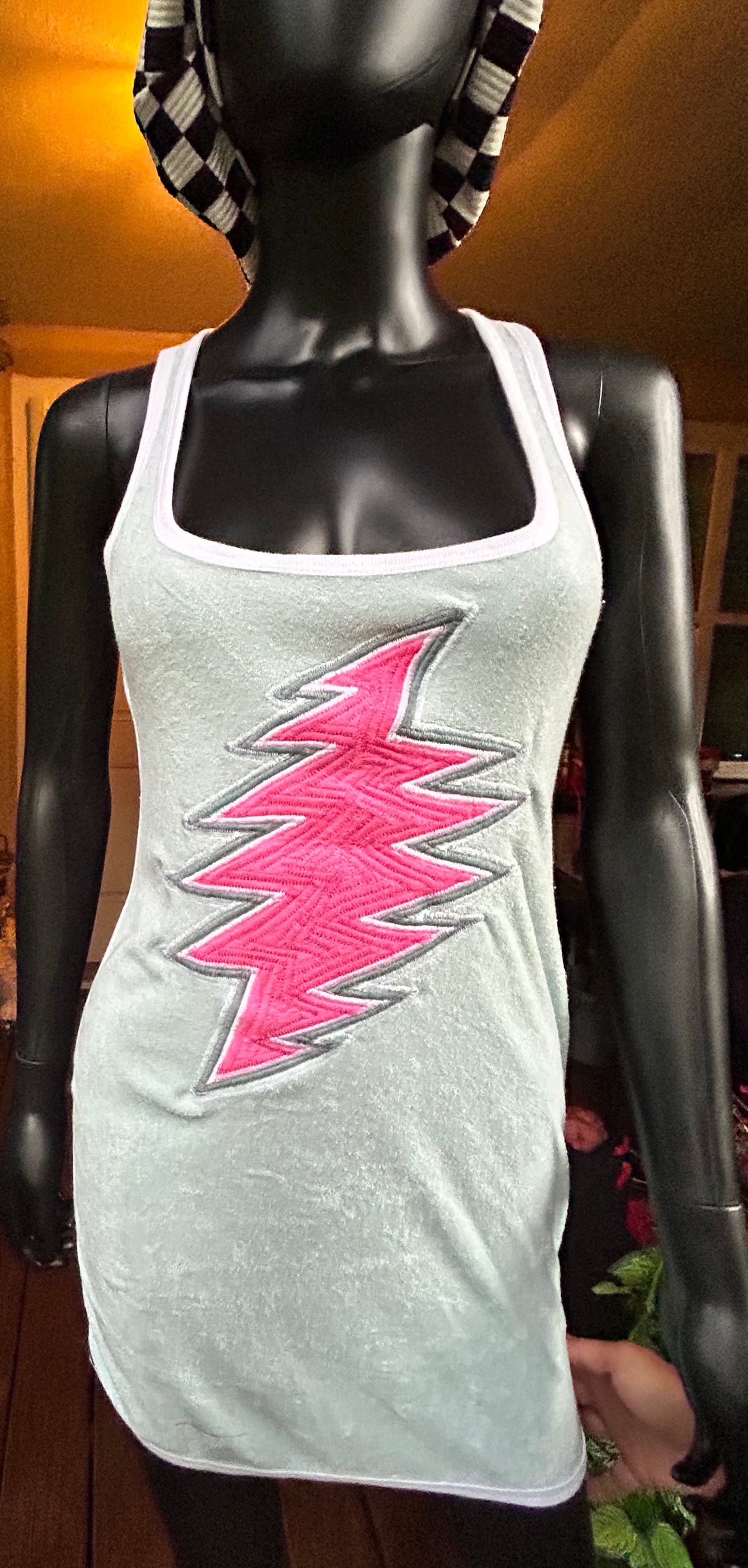 Upcycled ,Terry cloth, halter style bolt dress