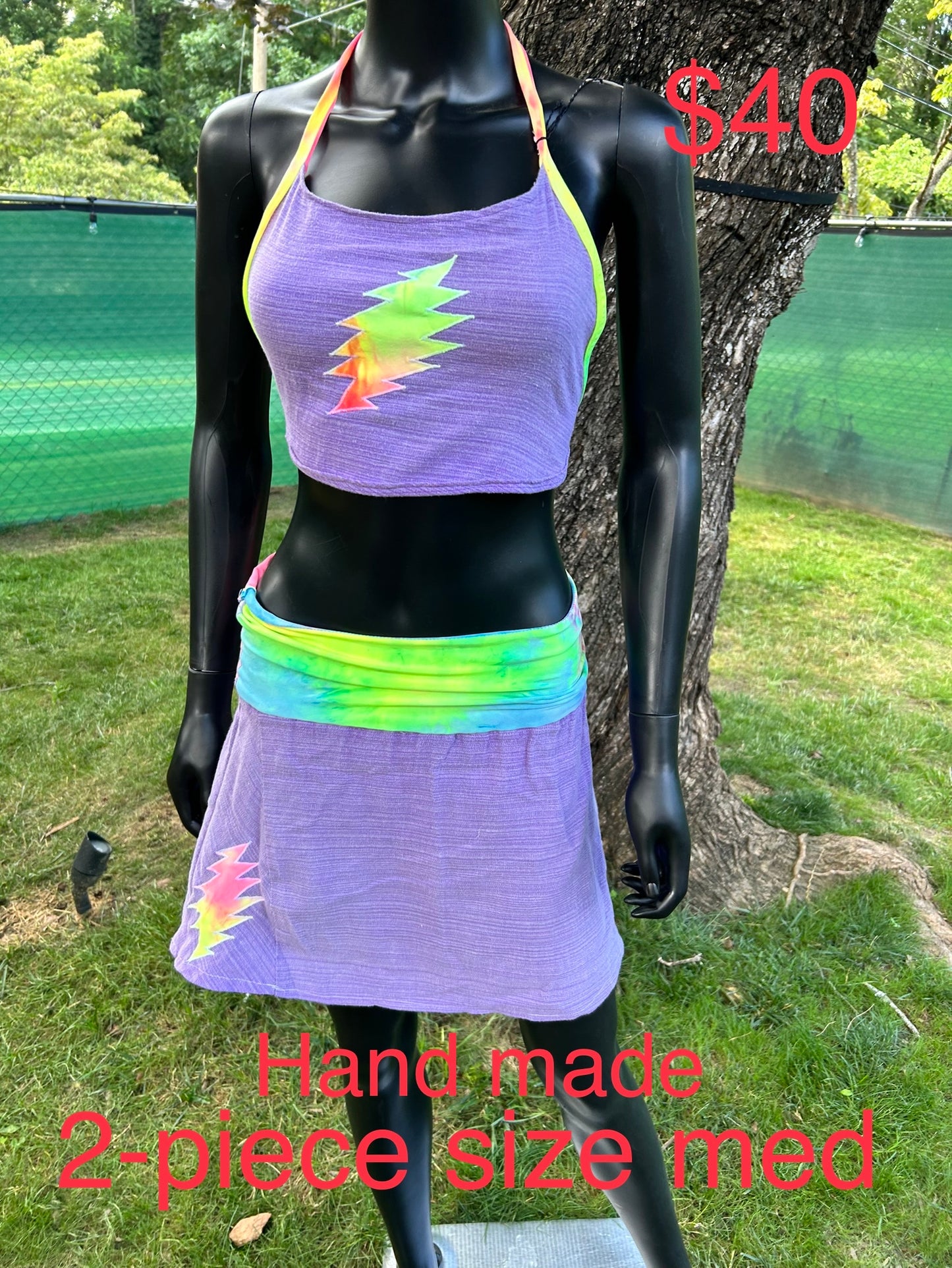 Handmade two piece mini skirt and tie on halter top