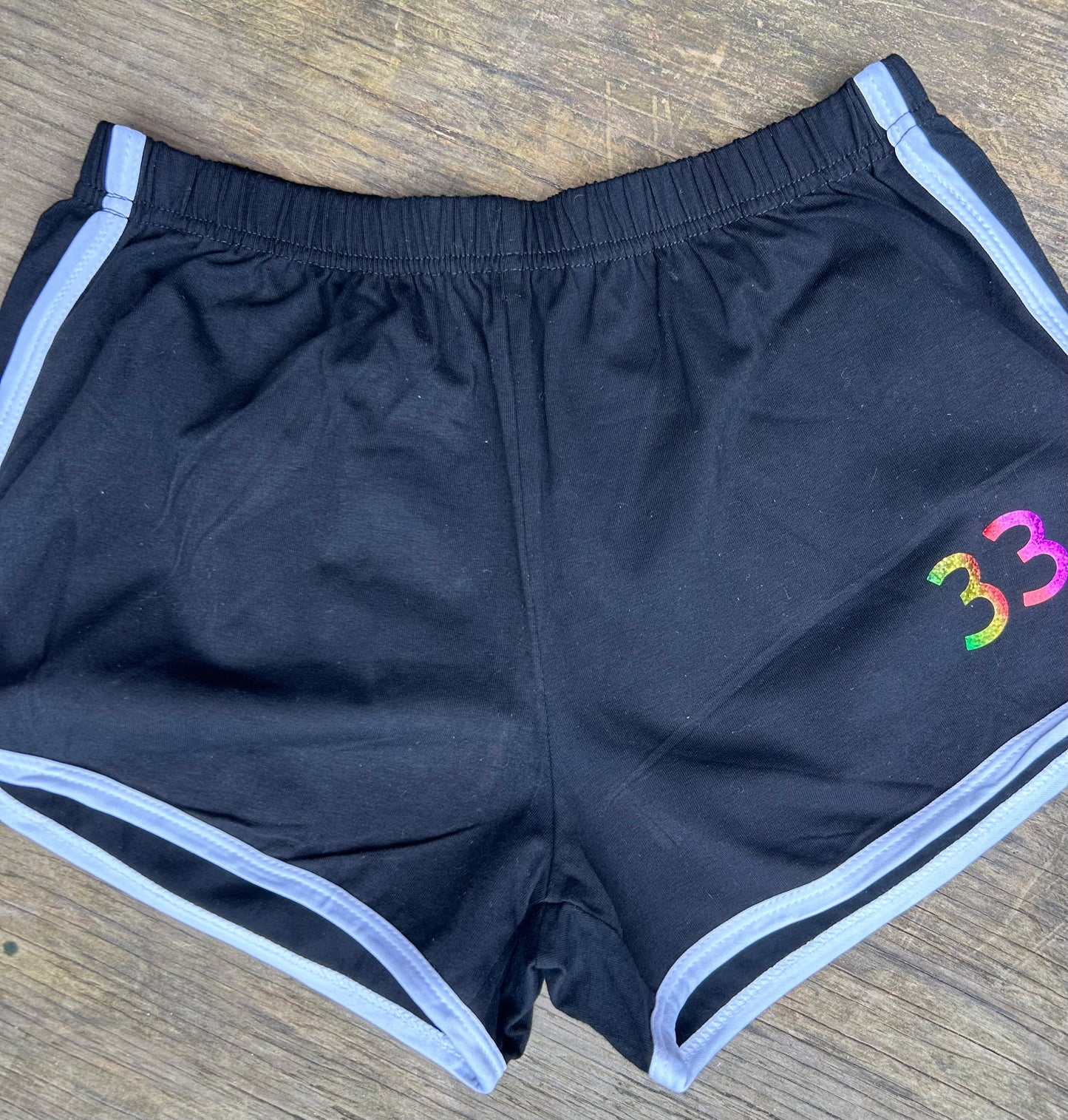 BMFS fuzzy rainbow gym shorts