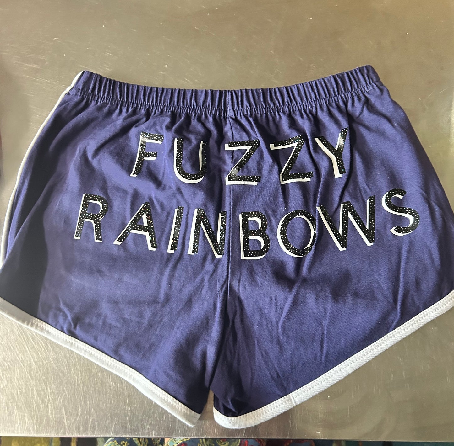 Fuzzy rainbow gym shorts