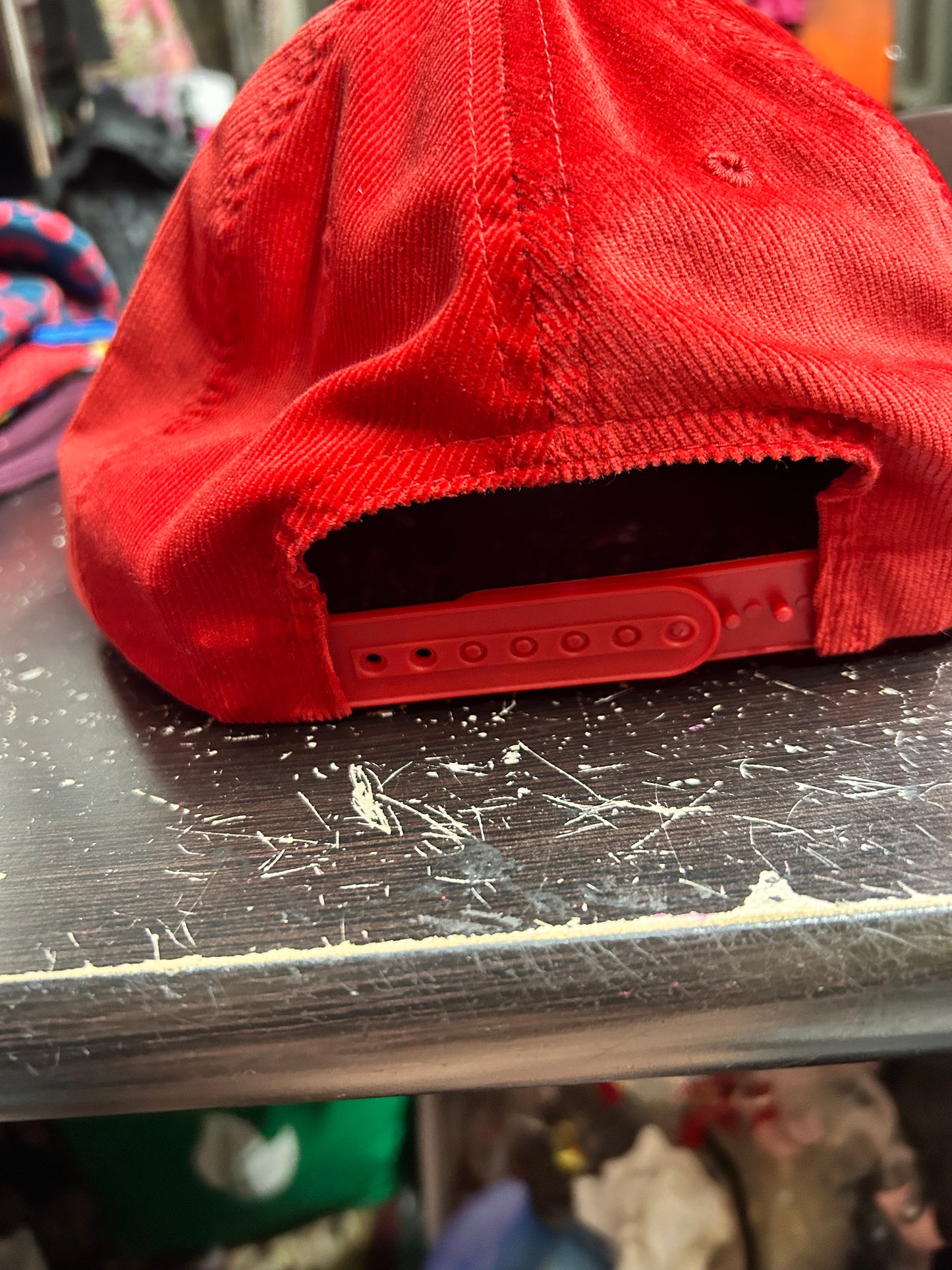 BMFS red corduroy snap back hat